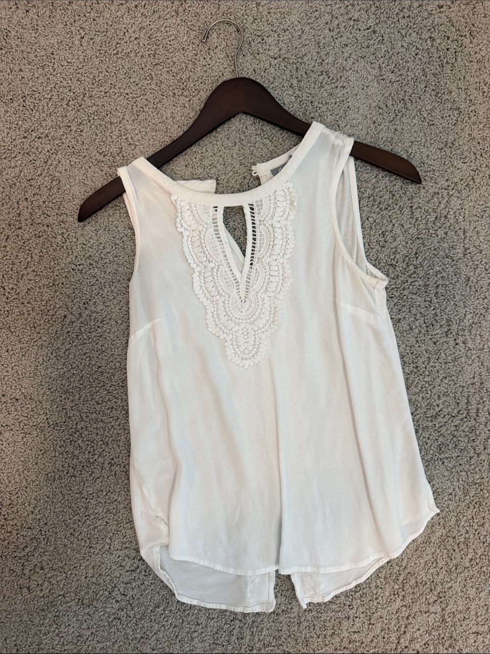 White Sleeveless Lace-Trim Blouse